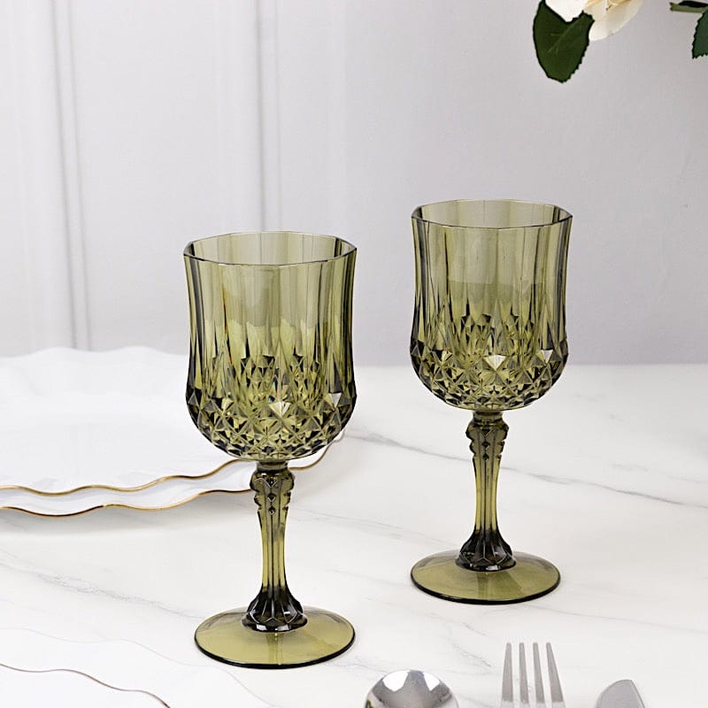 6 Plastic 8 oz Crystal Cut Goblets Wine Glasses - Disposable Tableware