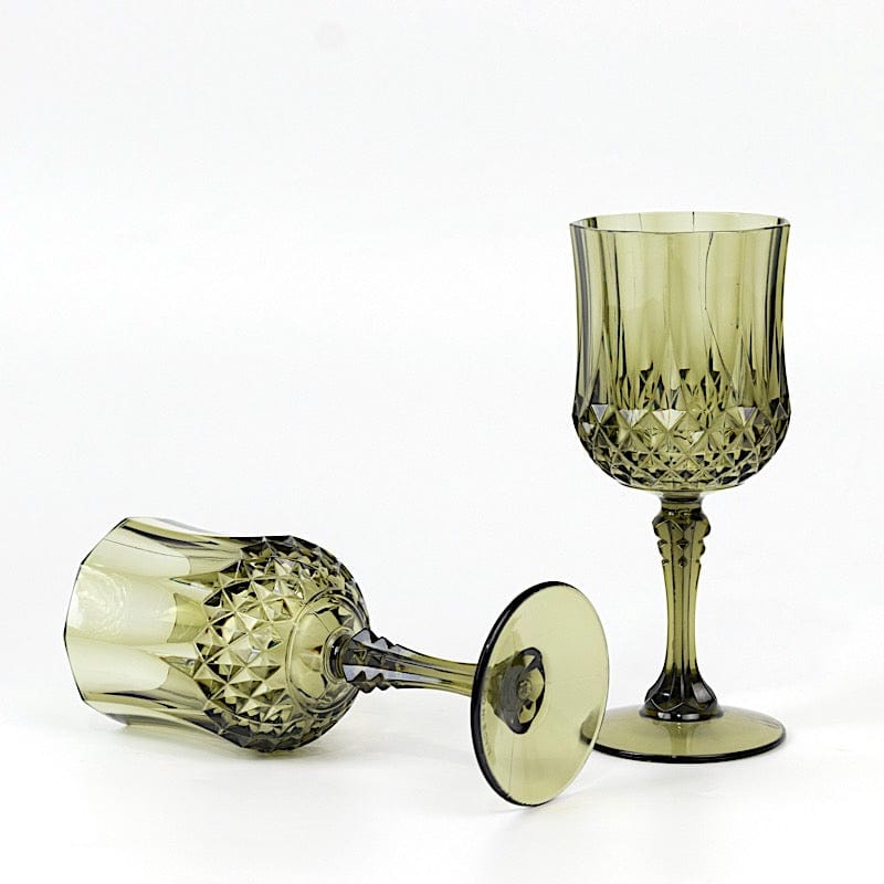 6 Plastic 8 oz Crystal Cut Goblets Wine Glasses - Disposable Tableware