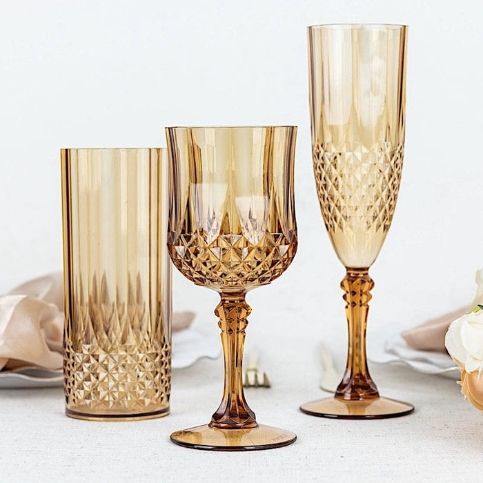 6 Plastic 8 oz Crystal Cut Goblets Wine Glasses - Disposable Tableware