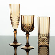 6 Plastic 8 oz Crystal Cut Goblets Wine Glasses - Disposable Tableware