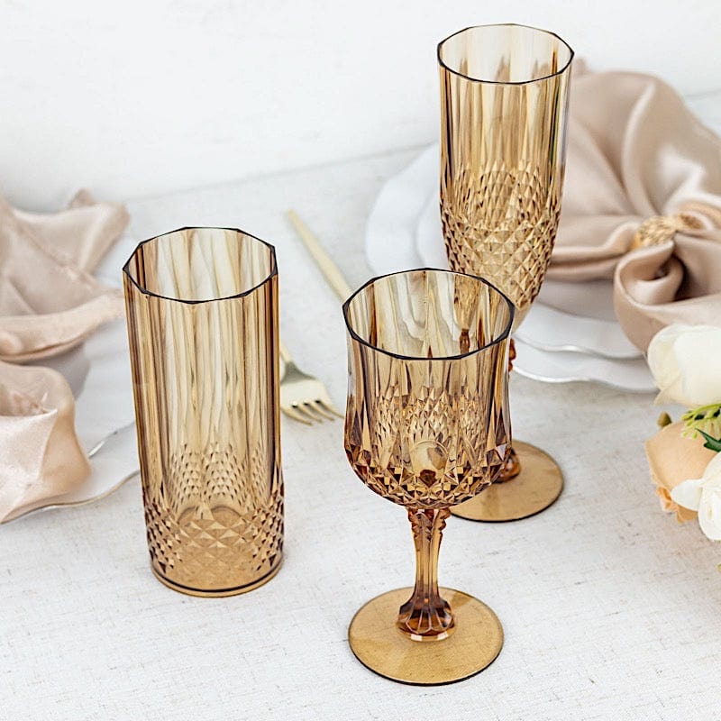 6 Plastic 8 oz Crystal Cut Goblets Wine Glasses - Disposable Tableware