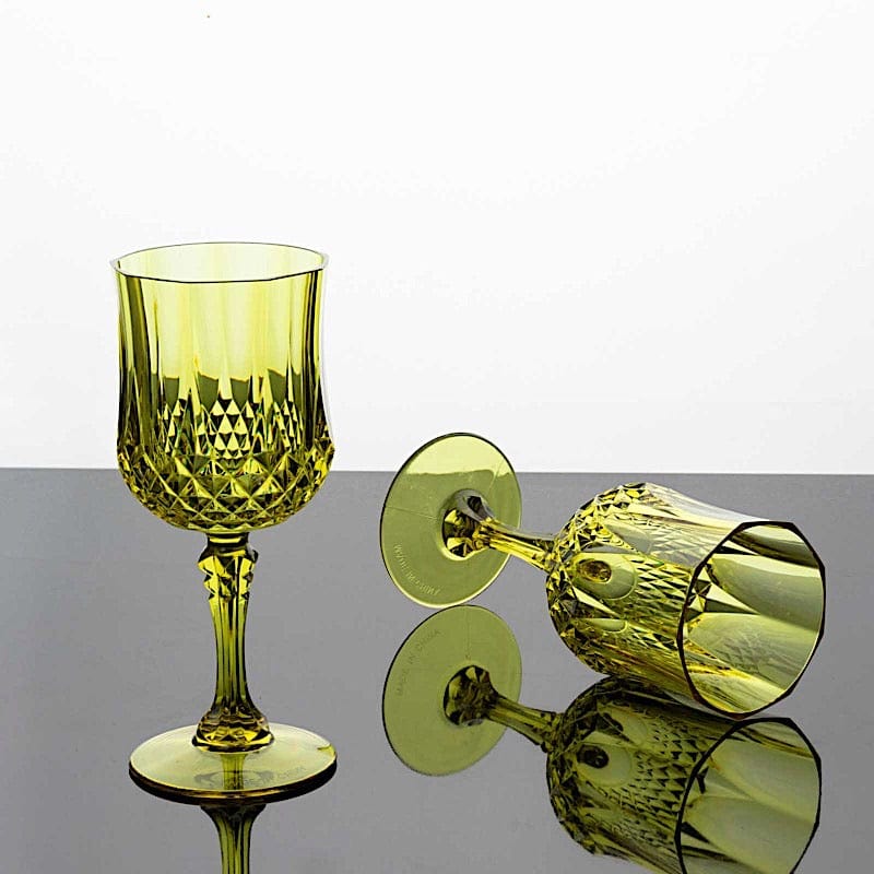 6 Plastic 8 oz Crystal Cut Goblets Wine Glasses - Disposable Tableware