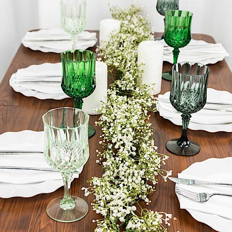 6 Plastic 8 oz Crystal Cut Goblets Wine Glasses - Disposable Tableware