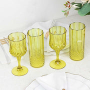 6 Plastic 8 oz Crystal Cut Goblets Wine Glasses - Disposable Tableware