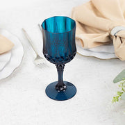 6 Plastic 8 oz Crystal Cut Goblets Wine Glasses - Disposable Tableware