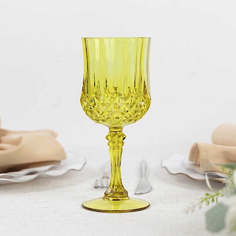 6 Plastic 8 oz Crystal Cut Goblets Wine Glasses - Disposable Tableware