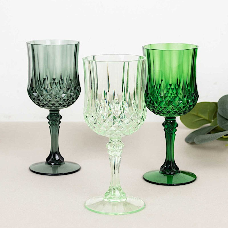 6 Plastic 8 oz Crystal Cut Goblets Wine Glasses - Disposable Tableware