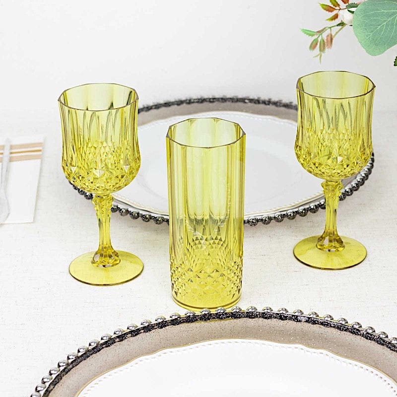 6 Plastic 8 oz Crystal Cut Goblets Wine Glasses - Disposable Tableware