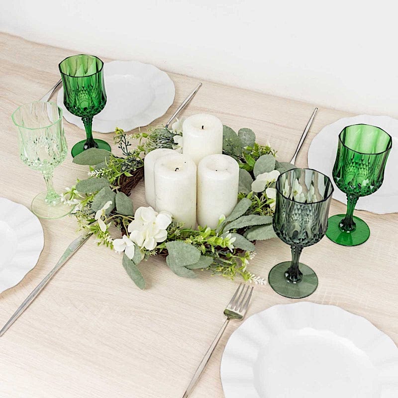 6 Plastic 8 oz Crystal Cut Goblets Wine Glasses - Disposable Tableware