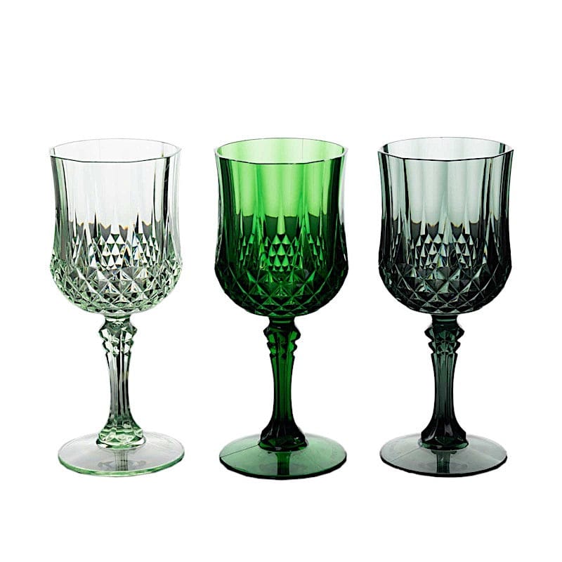 6 Plastic 8 oz Crystal Cut Goblets Wine Glasses - Disposable Tableware
