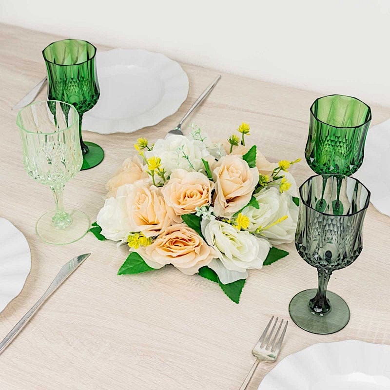 6 Plastic 8 oz Crystal Cut Goblets Wine Glasses - Disposable Tableware