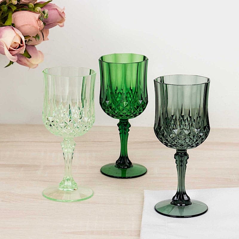 6 Plastic 8 oz Crystal Cut Goblets Wine Glasses - Disposable Tableware