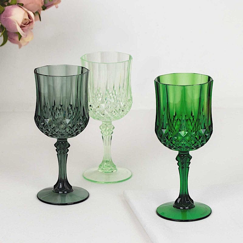 6 Plastic 8 oz Crystal Cut Goblets Wine Glasses - Disposable Tableware