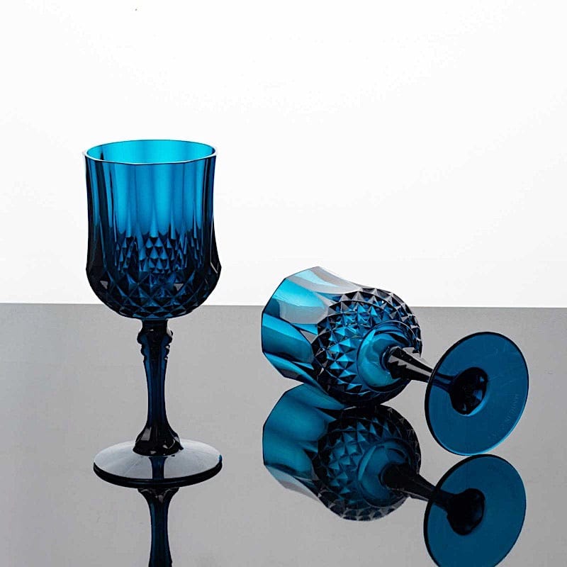 6 Plastic 8 oz Crystal Cut Goblets Wine Glasses - Disposable Tableware