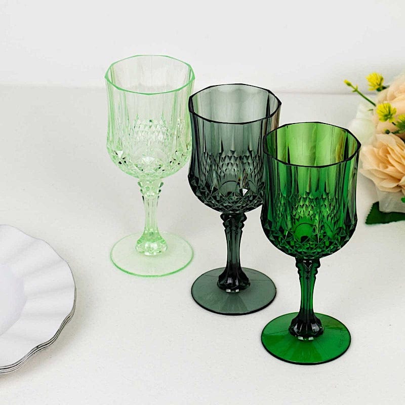 6 Plastic 8 oz Crystal Cut Goblets Wine Glasses - Disposable Tableware