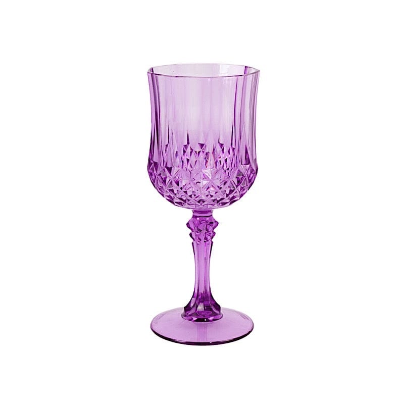 6 Plastic 8 oz Crystal Cut Goblets Wine Glasses - Disposable Tableware DSP_CUWN006_8_PURP
