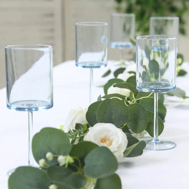 6 Plastic Cylindrical Wine Glasses with Long Stem