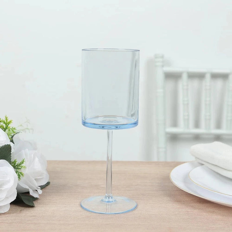 6 Plastic Cylindrical Wine Glasses with Long Stem
