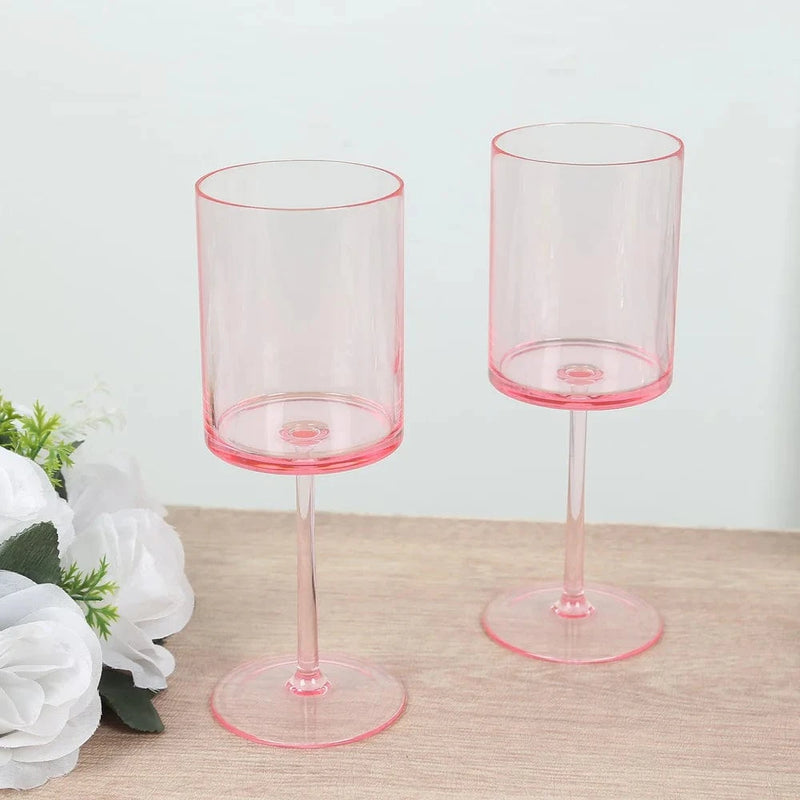 6 Plastic Cylindrical Wine Glasses with Long Stem