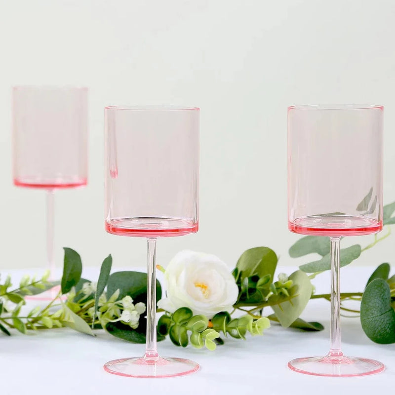 6 Plastic Cylindrical Wine Glasses with Long Stem