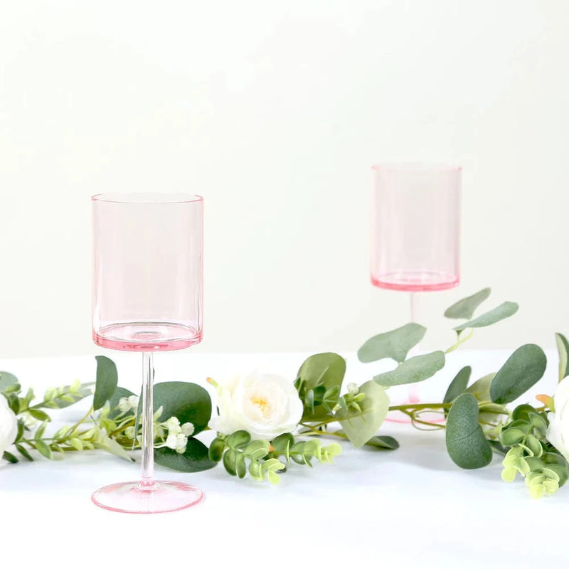 6 Plastic Cylindrical Wine Glasses with Long Stem