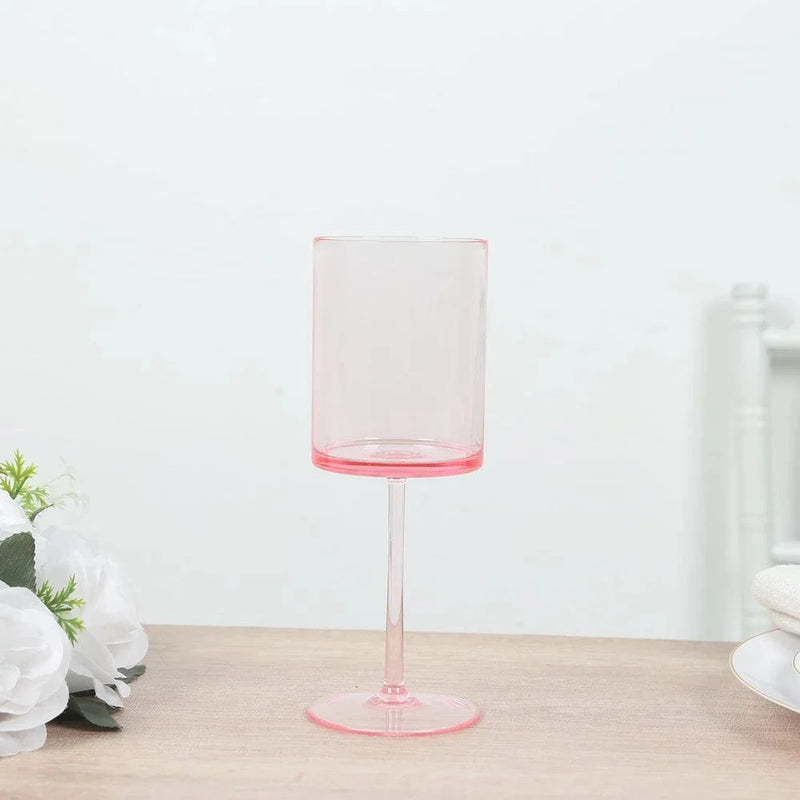 6 Plastic Cylindrical Wine Glasses with Long Stem