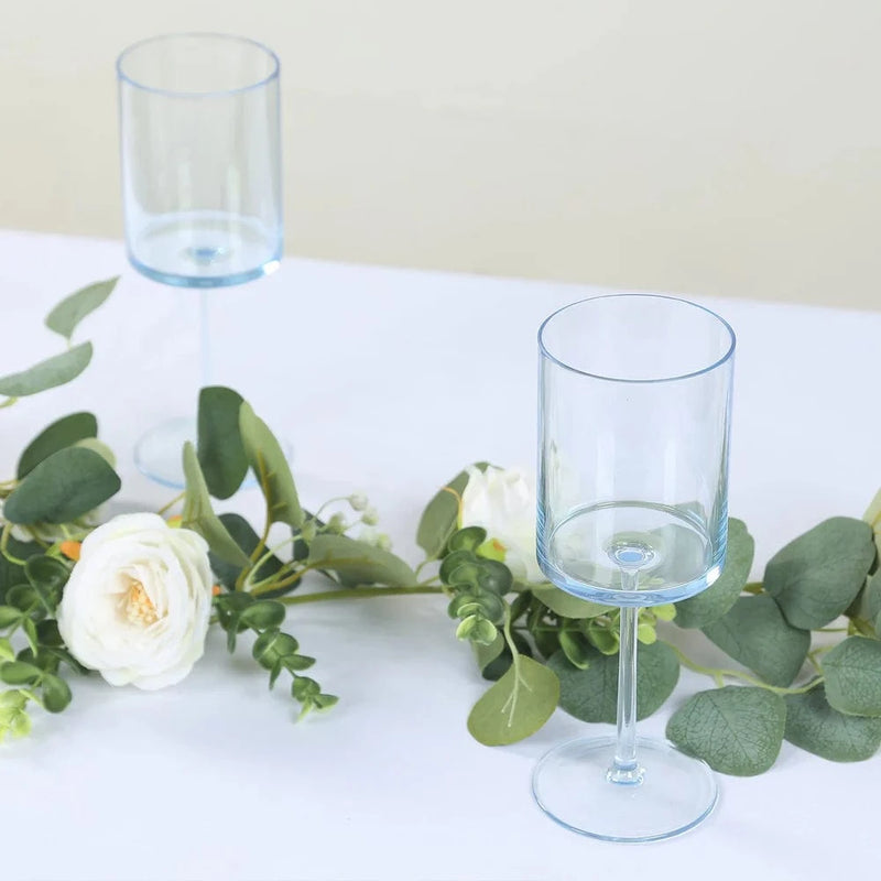 6 Plastic Cylindrical Wine Glasses with Long Stem