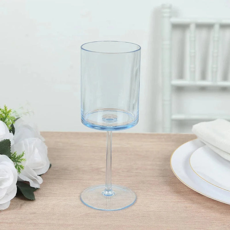 6 Plastic Cylindrical Wine Glasses with Long Stem