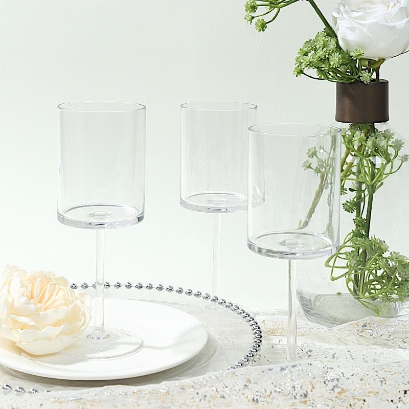 6 Plastic Cylindrical Wine Glasses with Long Stem - Clear DSP_CUWN007_10_CLR
