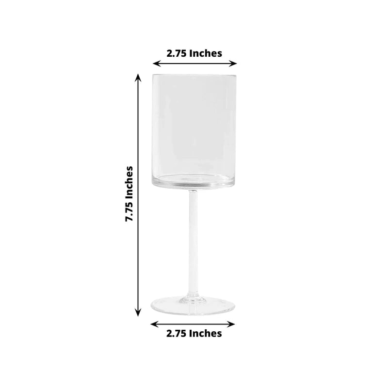 6 Plastic Cylindrical Wine Glasses with Long Stem - Clear DSP_CUWN007_10_CLR