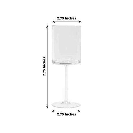 6 Plastic Cylindrical Wine Glasses with Long Stem - Clear DSP_CUWN007_10_CLR