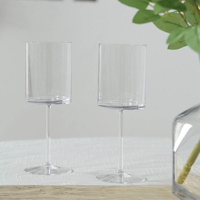 6 Plastic Cylindrical Wine Glasses with Long Stem - Clear DSP_CUWN007_10_CLR
