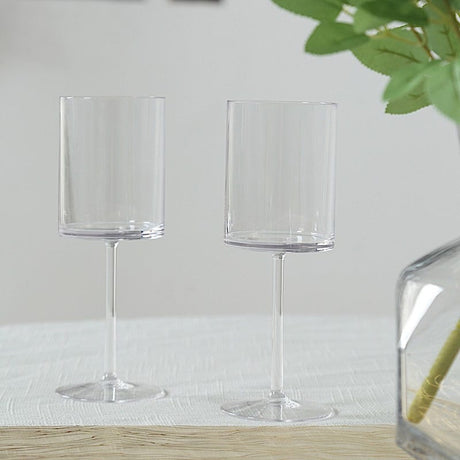 6 Plastic Cylindrical Wine Glasses with Long Stem - Clear DSP_CUWN007_10_CLR