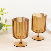 6 Plastic Vintage Ribbed Wine Glasses 12 oz with Short Stem