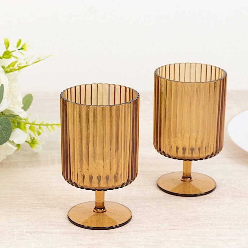 6 Plastic Vintage Ribbed Wine Glasses 12 oz with Short Stem