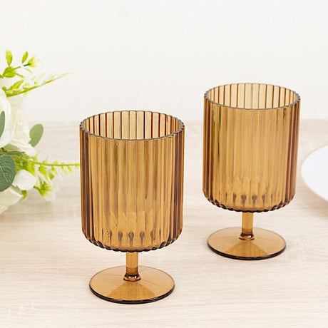 6 Plastic Vintage Ribbed Wine Glasses 12 oz with Short Stem