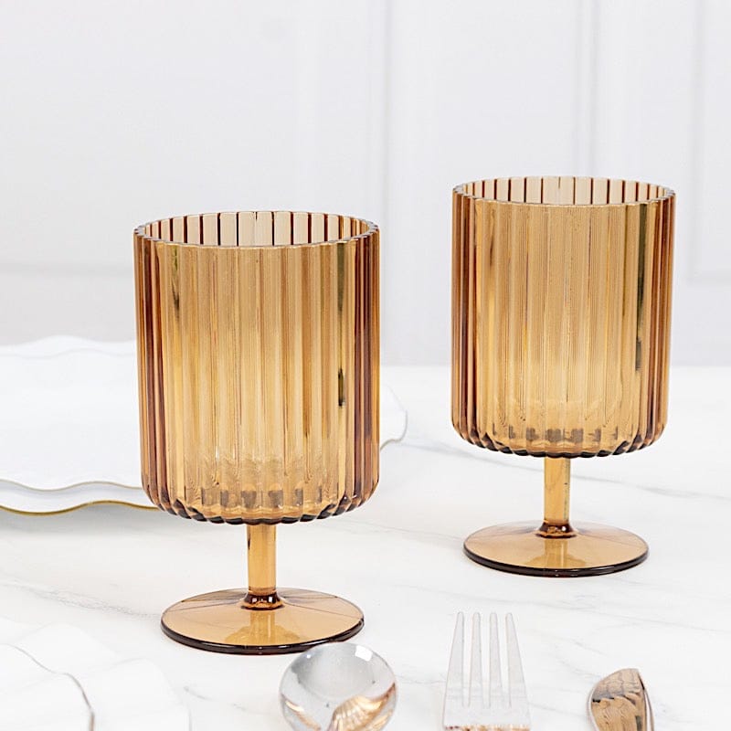 6 Plastic Vintage Ribbed Wine Glasses 12 oz with Short Stem