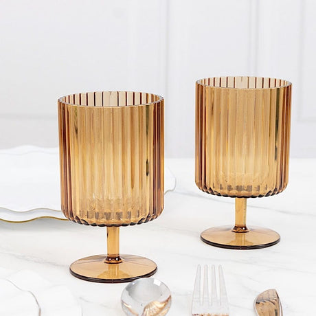 6 Plastic Vintage Ribbed Wine Glasses 12 oz with Short Stem