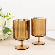 6 Plastic Vintage Ribbed Wine Glasses 12 oz with Short Stem
