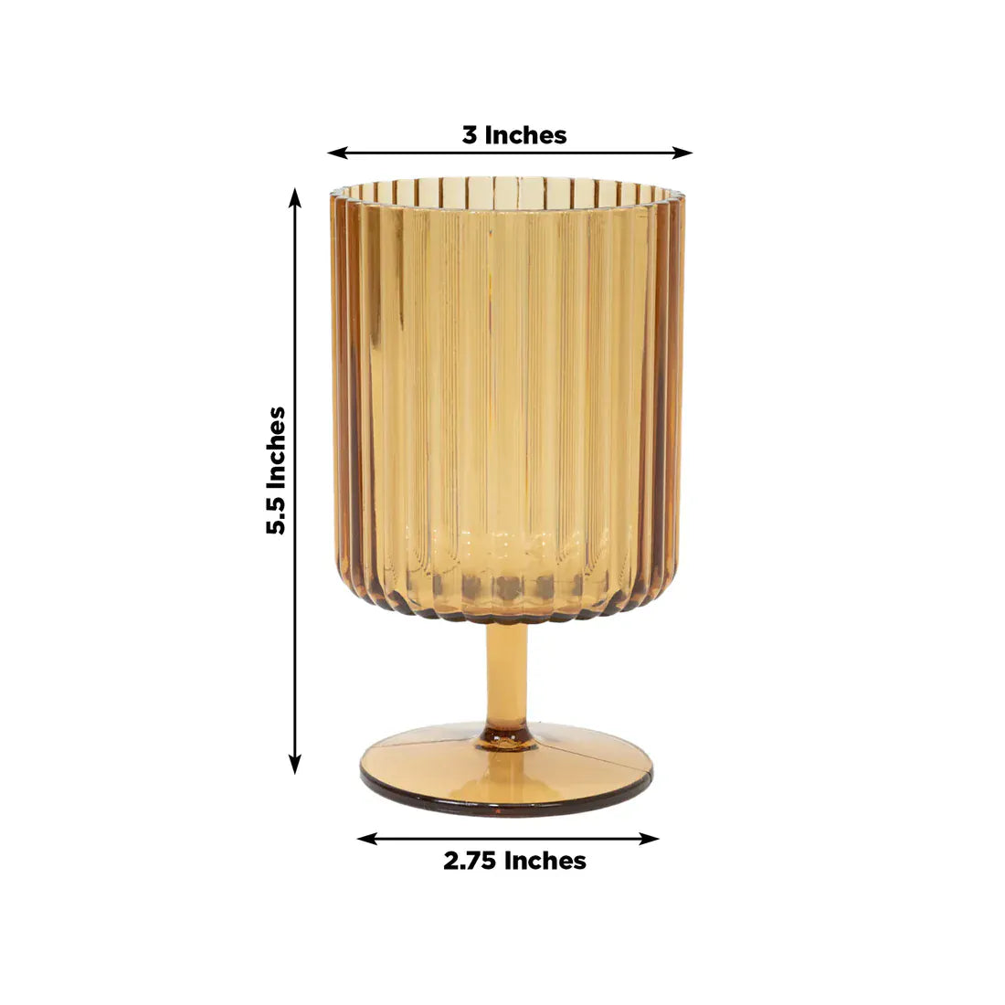 6 Plastic Vintage Ribbed Wine Glasses 12 oz with Short Stem