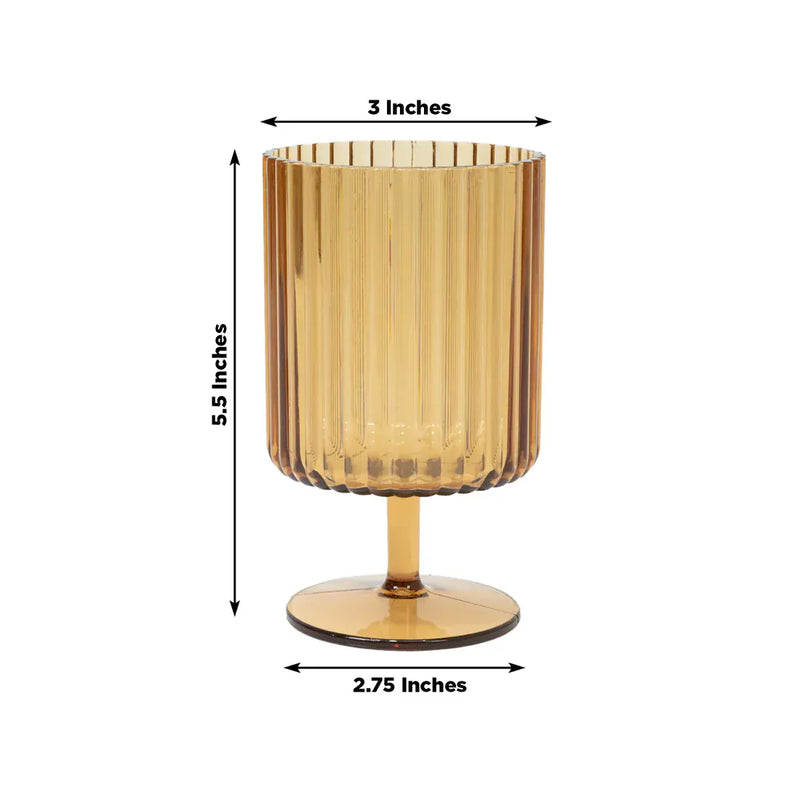 6 Plastic Vintage Ribbed Wine Glasses 12 oz with Short Stem