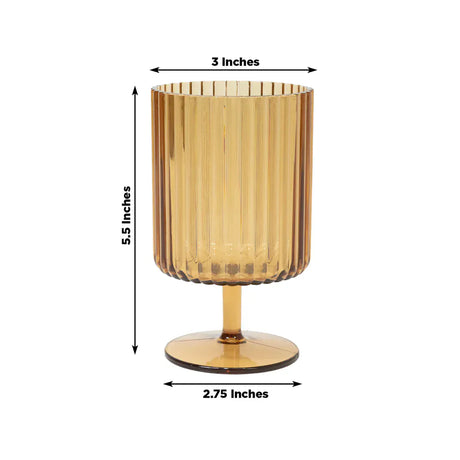 6 Plastic Vintage Ribbed Wine Glasses 12 oz with Short Stem