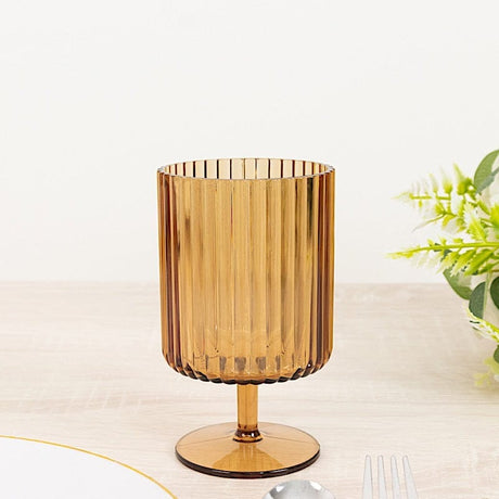 6 Plastic Vintage Ribbed Wine Glasses 12 oz with Short Stem