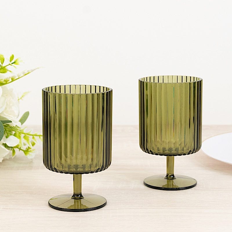 6 Plastic Vintage Ribbed Wine Glasses 12 oz with Short Stem