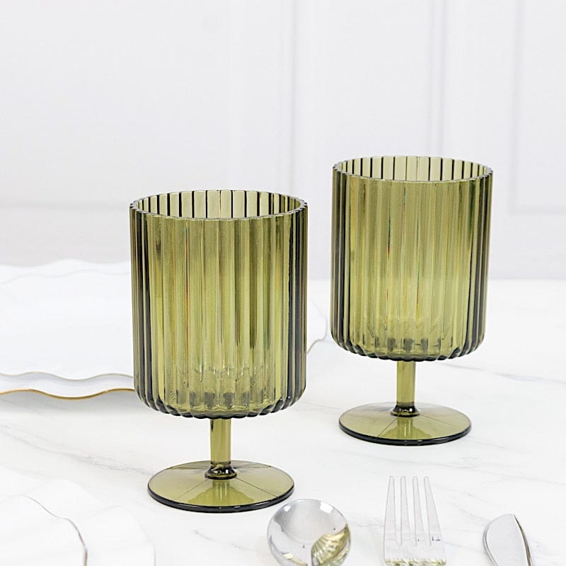 6 Plastic Vintage Ribbed Wine Glasses 12 oz with Short Stem