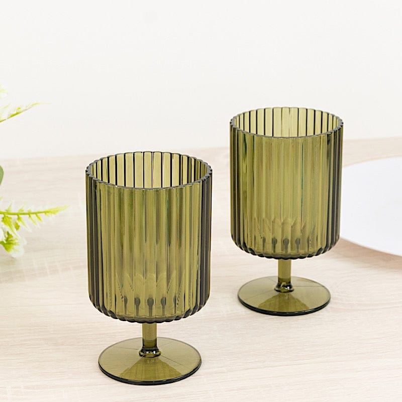 6 Plastic Vintage Ribbed Wine Glasses 12 oz with Short Stem