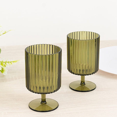 6 Plastic Vintage Ribbed Wine Glasses 12 oz with Short Stem