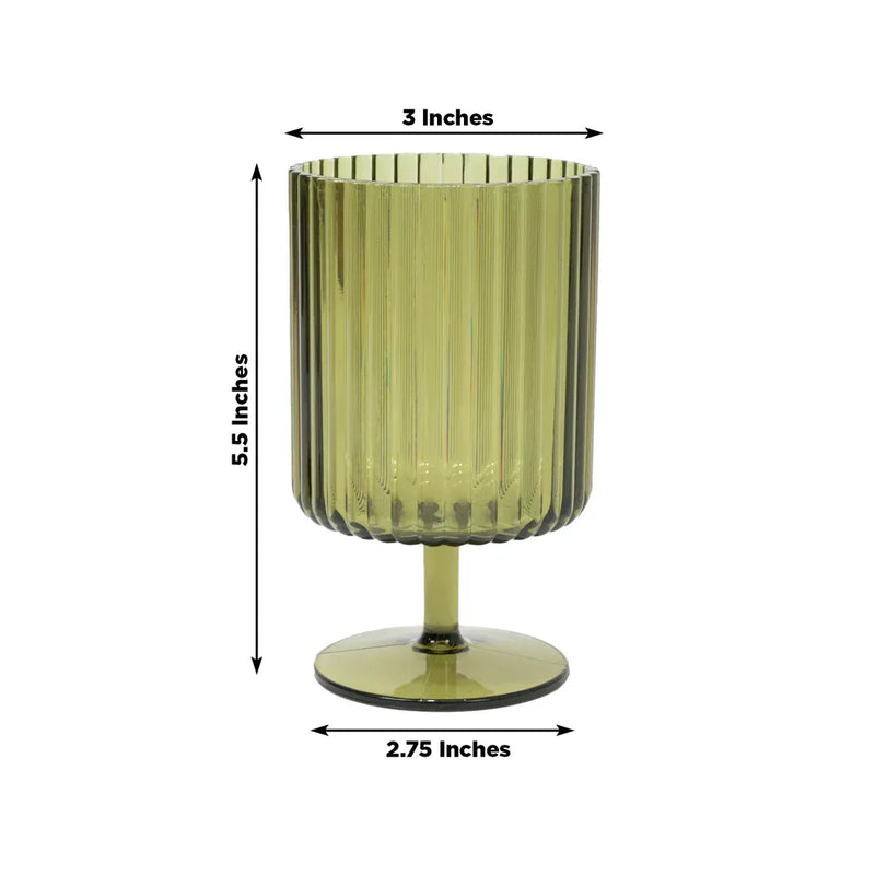 6 Plastic Vintage Ribbed Wine Glasses 12 oz with Short Stem