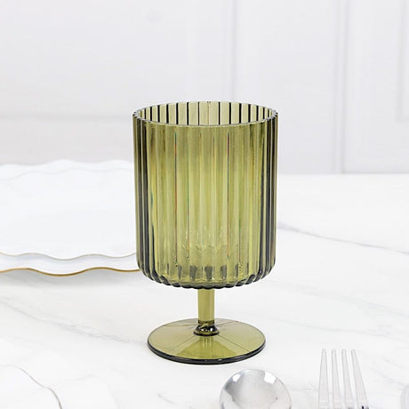 6 Plastic Vintage Ribbed Wine Glasses 12 oz with Short Stem