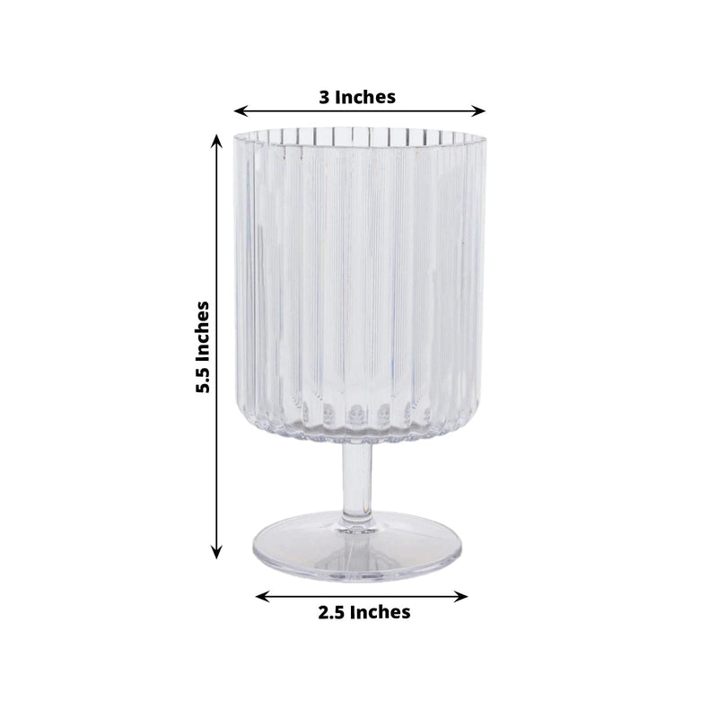 6 Plastic Vintage Ribbed Wine Glasses 12 oz with Short Stem - Clear DSP_CUWN009_12_CLR